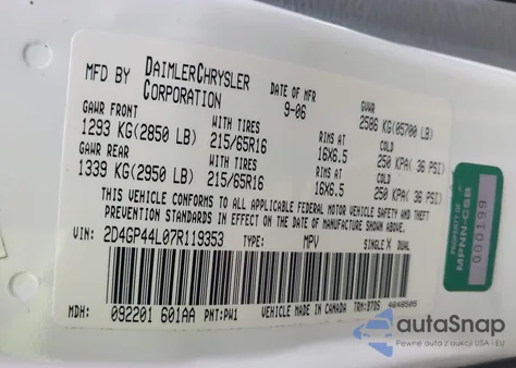 2007 Dodge Grand Caravan Sxt from USA, damaged, VIN 2D4GP44L07R119353